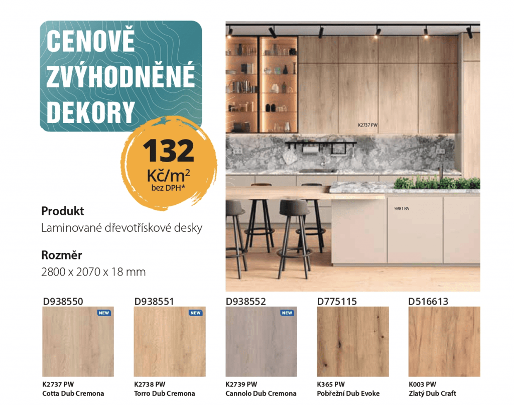 Široká nabídka laminovaných dřevotřískových desek